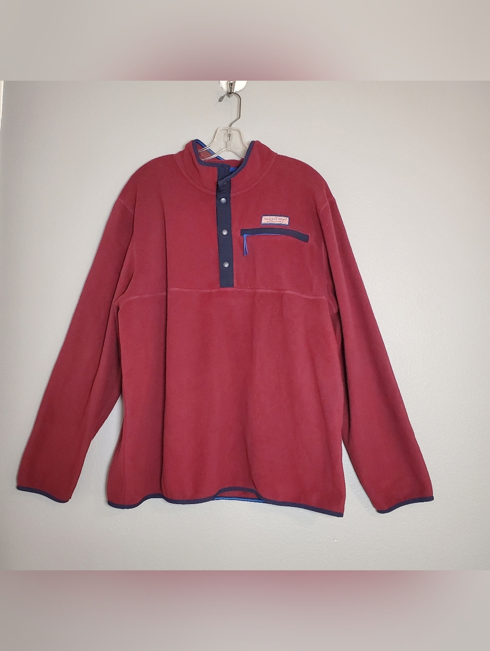 Vineyard Vines Burgundy and Navy Fleece Pullover Men's Size XL